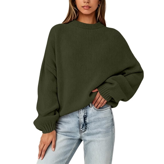 Stralyhd Fall Winter Womens Sweaters Oversized Knit Crew Neck Tops Holiday Cozy Drop Shoulder Sweatshirts Dressy Long Sleeves Loose Outfits XL