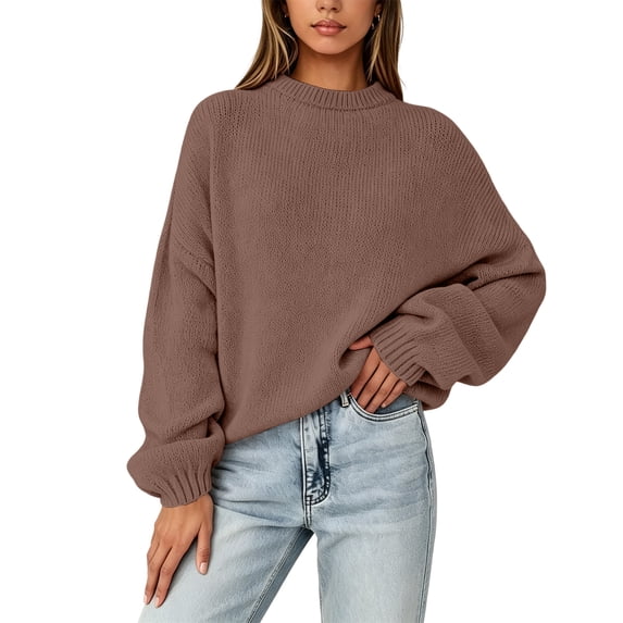 Stralyhd Fall Winter Womens Sweaters Oversized Knit Crewneck Tops Soft Warm Pullover Sweatshirt Dressy Long Lantern Sleeve Loose Fit Outfits L
