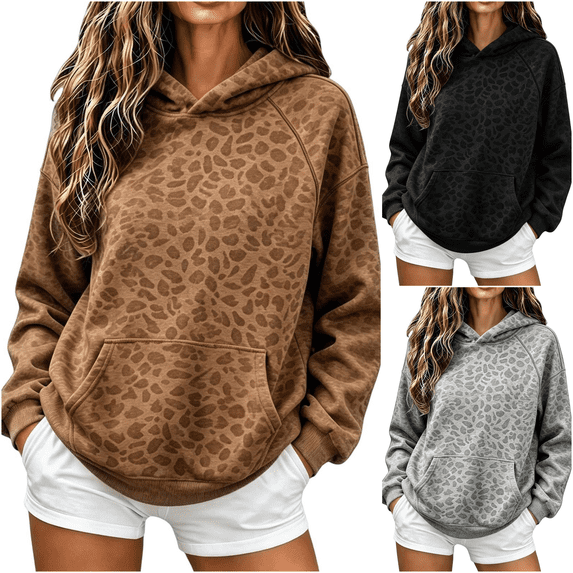 Stralyhd Geometric Print Hoodie Womens Leopard Print Sweatshirts | Oversized Fleece Camouflage Hoodies for Women Vintage Graphic Pullover Hooded Sweatshirt Fall Winter Outfits Ginger XXL