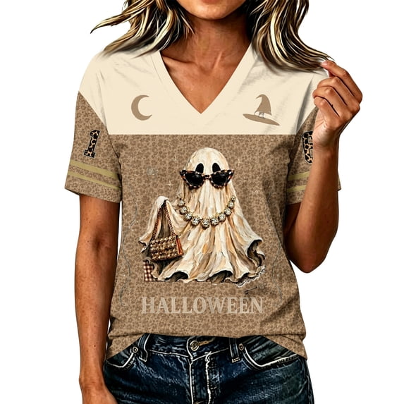 Stralyhd Ghost Womens Shirts Retro Camper Ghost Tee Festival Gathering V‑neck Tops Retro Short Sleeve Shirt S
