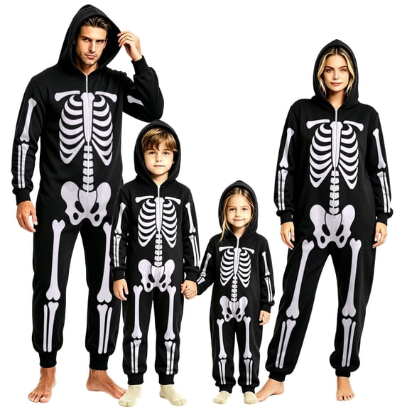 Stralyhd Halloween Family Matching Jumpsuit Creative Graphic Outfit Long Sleeve Loungewear Halloween Hooded Zipper Home One-Piece Family Pajamas