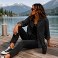 thumbnail image 1 of Stralyhd Jean Jacket Women Long Sleeve Fall Colored Denim Jacket Loose Lapel Jean Coats Light Wash Button Down Denim Shirt with Chest Pockets Black M, 1 of 6