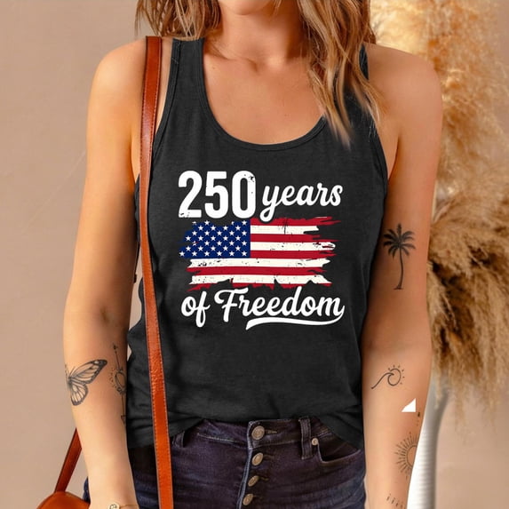 Stralyhd July 4th Celebration Tank Tops for Women American Flag Stars Shirt Freedom Tank Tops Sleeveless Scoop Neck 1776-2026 Shirts Black L
