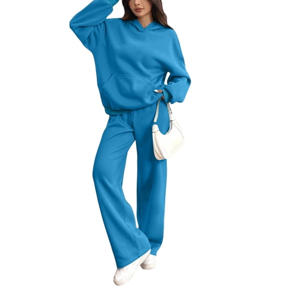 Stralyhd Long Sleeve Hoodie Set Women Hooded Pockets Tracksuit 2026 Fall Comfy Sweatsuits Fashion Sweatshirt and Joggers Set Royal Blue XL