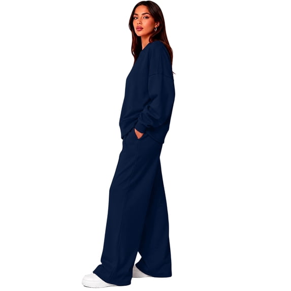 Stralyhd Long Sleeve Sweatshirts Set for Women Crew Neck Tracksuit 2026 Fall Casual Sweatsuit Athletic Jogger Set Navy XXL