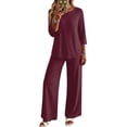 thumbnail image 1 of Stralyhd Lounge Sets for Women Summer 2 Piece Outfits 3/4 Length Sleeve Crew Neck Top Matching Wide Leg Pants Cozy Loungewear Loose Fashion Clothing Vacation Wear Wine L, 1 of 6