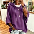 thumbnail image 1 of Stralyhd Oversized Hoodies for Women Waffle Knit Casual 3/4 Sleeve Drawstring Pullover Sweatshirt Loose Fit Hooded Tops Breathable Textured Waffle Fabric Purple M, 1 of 6