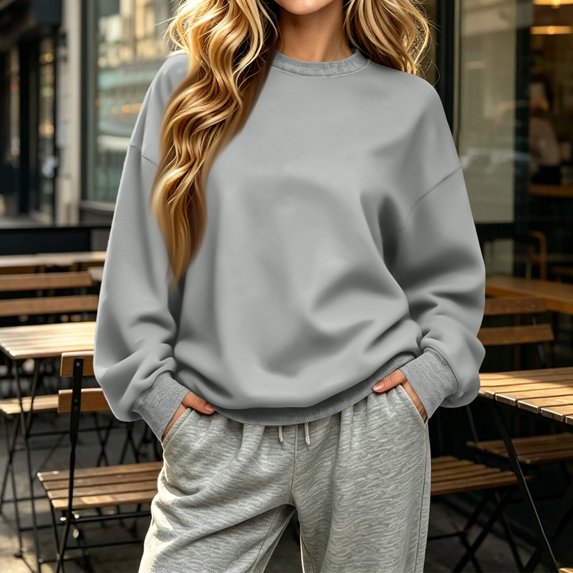Stralyhd Oversized Sweatshirt for Women Crewneck Loose Casual Long Sleeve Pullover Tops Comfy Soft Y2k Fall Fashion Outfits Light Gray XL