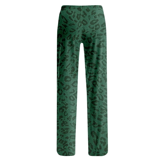 Stralyhd Pajama Pants Women Leopard Print Wide Leg Elastic Waist Drawstring Trousers Lounge Strecthy Loose Fit Wear Green 3XL