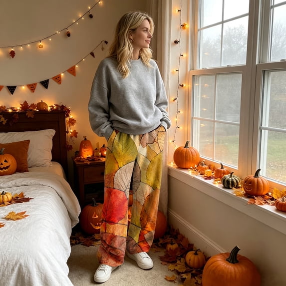 Stralyhd Pajama Pants Women Maple Fuzzy Fleece Wide-Leg Drawstring Trousers Lounge Comfy Loose 2026 Fall Winter Wear with Pockets Wine XL