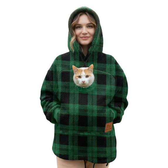 Stralyhd Pet Pouch Hoodie for Women Cozy Soft Kitten Puppy Holder Sweatshirt Sharpa Warm Kangaroo Pouch Hoodie Long Sleeve Animal Holder Pullover Green XL