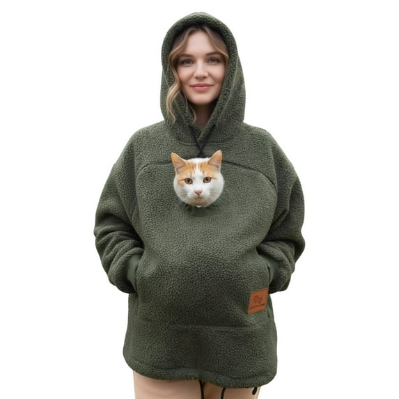 Stralyhd Pet Pouch Hoodie for Women Oversized Kitten Puppy Holder Sweatshirt Fleece Kangaroo Pouch Hoodie Long Sleeve Pet Carrier Pullover Army Green S