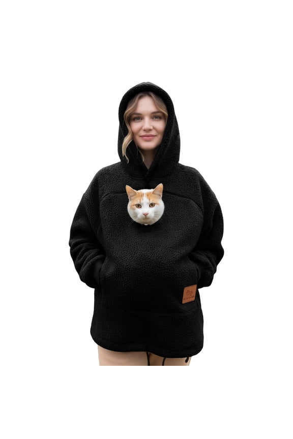 Pet Pouch Hoodie for Women Oversized Dog Pouch Sweatshirts Fleece Pet Care Hoodie Long Sleeve Small Animal Carrier Pullover Black XL