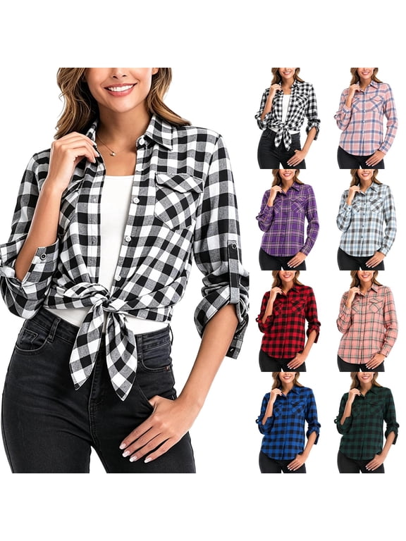 Plaid Long Sleeve Womens Shirts Long Sleeve Button Down Shirt Plus Size Fall Blouse Loose Fit Oversized Blouses Business Work Shacket Jacket Light Blue XXL