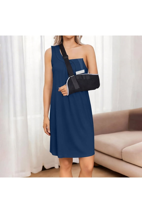 Post Shoulder Surgery Dresses Women Sleeveless Tear Away Short Tank Dress Surgery Recovery Clothing Easy To Wear and Take Off Adaptive Side Closure Clothes Navy XXL