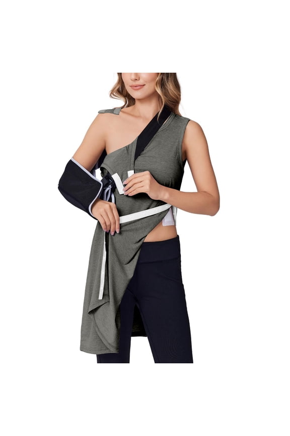 Post Shoulder Surgery Dresses Women Sleeveless Tear Away Tank Dress Surgery Recovery Clothing Easy To Wear and Take Off Adaptive Clothes Light Gray S