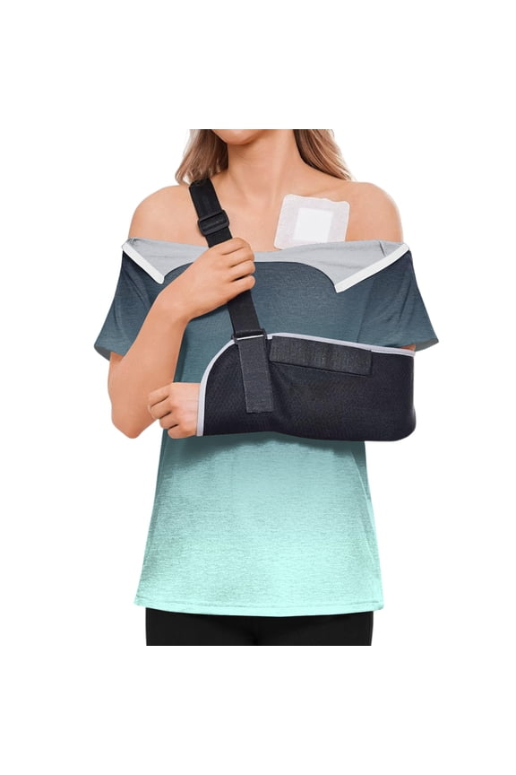 Post Shoulder Surgery Shirts Women Short Sleeve Tear Away Tops Recovery Shirts Easy To Wear and Take Off Adaptive Shoulder Zipper Top Turquoise M