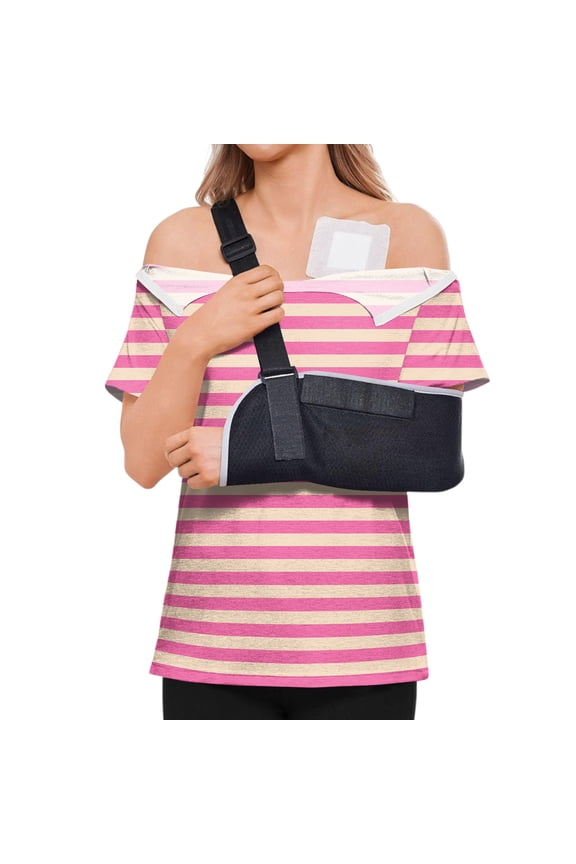 Post Shoulder Surgery Shirts Women Short Sleeve Tear Away Tops Side Closure Surgery Recovery Shirts Post-Operative Adaptive Top Pink XL