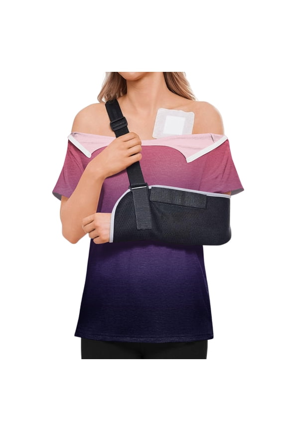 Post Shoulder Surgery Shirts Women Short Sleeve Tear Away Tops Surgery Recovery Shirts Chemo Post Adaptive Shoulder Zipper Top Dark Purple XXL