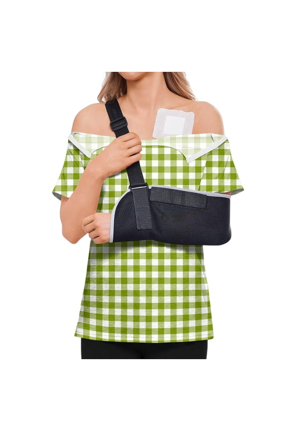 Post Surgery Shirts for Women Short Sleeve Tear Away Tops Shoulder Zipper Surgery Recovery Shirts Easy To Wear and Take Off Adaptive Top Green XXL