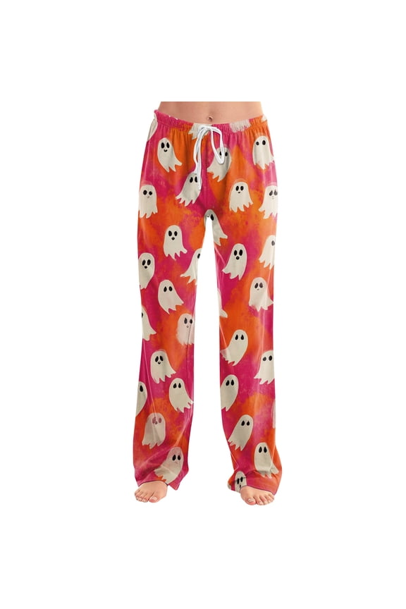 Pumpkin Face Graphic Women's Pants Halloween Party Long Pants Party Sweatpants Drawstring Scary Pumpkin Pattern Wide Leg Trousers Red S