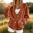 thumbnail image 1 of Stralyhd Relax Loungewear V Neck Velour Jacket Women Oversized Sweatshirt Chill Casual Tops Fashion Fall Movie Night Outfits Jackets with Pockets Saffron XXL, 1 of 5