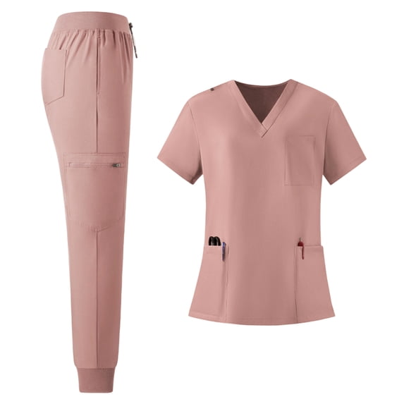 Stralyhd Scrub for Women Set Stretch Scrub V-Neck Top & Drawstring Jogger Pants Scrub Suit Medical Uniform Pink M