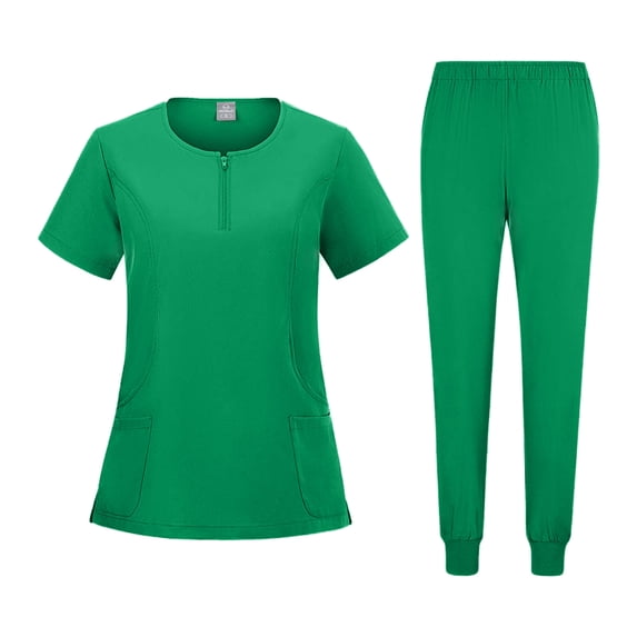 Stralyhd Scrubs for Women Set Round Neck Pocket Top & Jogger Scrub Pants Stretch Nursing Scrubs Set Uniform Green M