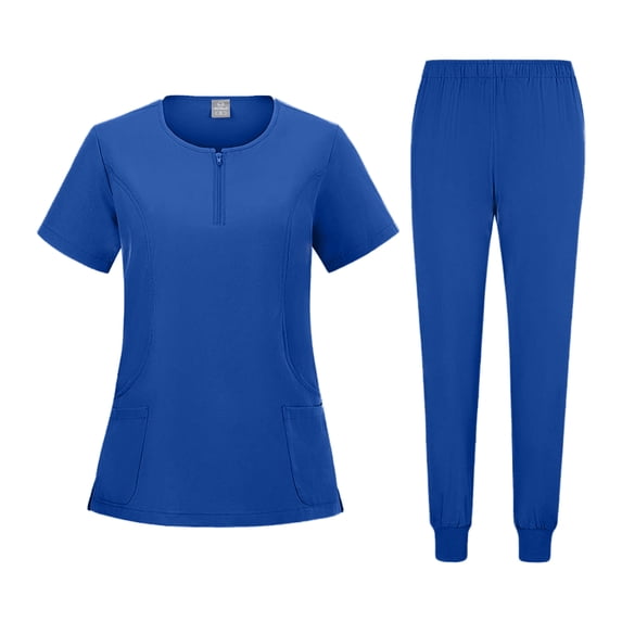 Stralyhd Scrubs for Women Set Round Neck Pocket Top & Jogger Scrub Pants Stretch Nursing Scrubs Set Uniform Royal Blue S