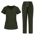 thumbnail image 1 of Stralyhd Scrubs for Women Set V-Neck Pocket Top & Drawstring Straight Leg Scrub Pants Stretch Nursing Scrubs Set Uniform Army Green L, 1 of 6
