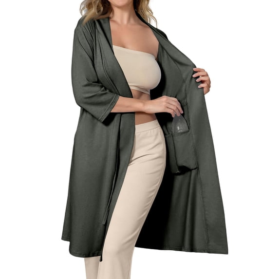 Stralyhd Shoulder Surgery Robe for Women Surgery Recovery Gown with Drain Pockets Open Front Adaptive Gowns 3/4 Sleeve Chemo Post Clothing Dark Gray XXL