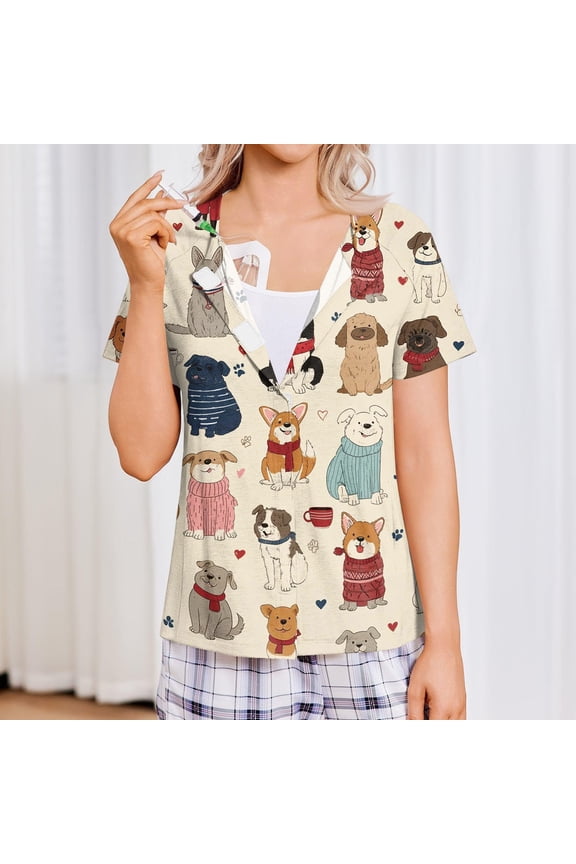 Shoulder Surgery Shirts for Women Short Sleeve Tear Away Tops Recovery Shirts Easy To Wear and Take Off Printing Adaptive Shoulderzipper Top Khaki M