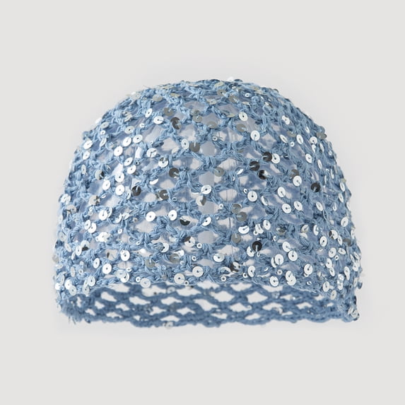 Stralyhd Summer Boho Sequin Crochet Hat Women's Glitter Knit Beanie Hollow Out Sparkly Cap for Beach Party Daily Blue One Size