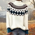 thumbnail image 1 of Stralyhd Sweaters for Women Retro Knitted Fair Isle Sweater Crewneck Stripes Fall Clothing 2025 Long Sleeve Lightweight Boho Christmas Sweaters for Women White M, 1 of 4