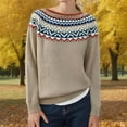 thumbnail image 1 of Stralyhd Sweaters for Women Vintage Knit Fair Isle Sweater Crewneck Stripes Cropped Pullover Tops Long Sleeve Lightweight Boho Brown Sweater Woman Khaki M, 1 of 4