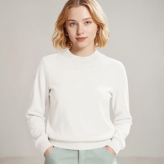 Stralyhd Sweaters for Women Elegant Semi Fitted Long Sleeve Crew Neck Casual Ribbed Knit Pullover Tops Loose Casual Basic Winter Outfits White XL