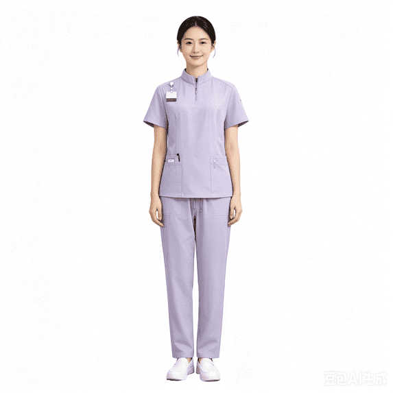Stralyhd Tagless Interior Womens Stand Zip Collar Scrubs Set Stretch Nurse Uniform Multi Pocket Jogger Scrub Top Pants Irritation Free Uniform Light Purple L