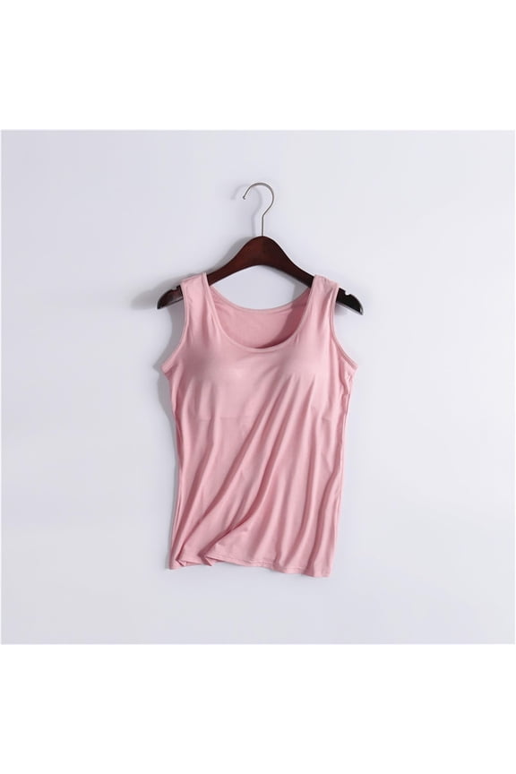 Tank Tops with Built In Bra 2026 Summer Tank Workout Sleeveless Scoop Neck Cami Slim Fit Casual Outfits Light pink L