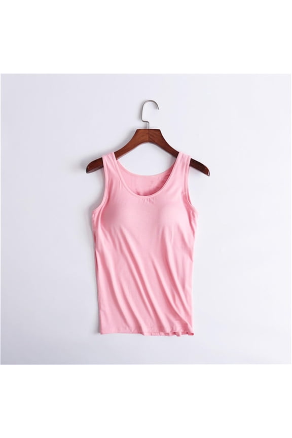 Tank Tops with Built In Bra Summer Tank Going Out Sleeveless Scoop Neck Cami Beach Travel Work Casual Clothes Pink M