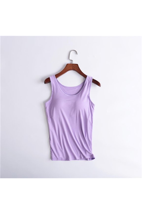 Tank Tops with Built In Bra Summer Tank Going Out Sleeveless Scoop Neck Camisole Beach Travel Work Basic Tee Purple XXXXL