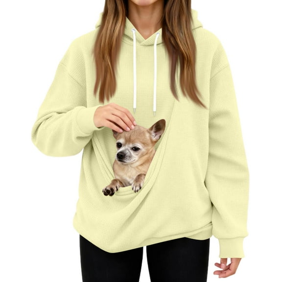 Stralyhd Unisex Cat Pouch Hoodie Cozy Soft Kitten Puppy Holder Sweatshirt Waffle Warm Kangaroo Pouch Hoodie Hooded Small Animal Carrier Pullover Beige S