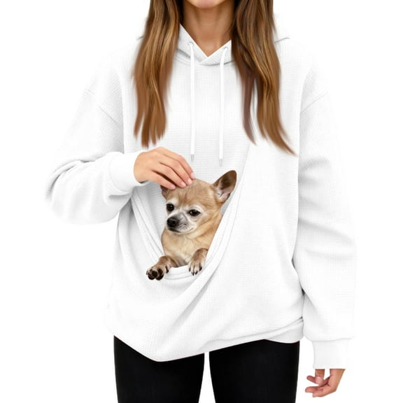 Stralyhd Unisex Cat Pouch Hoodie Oversized Kitten Puppy Holder Sweatshirt Waffle Kangaroo Pouch Hoodie Hooded Animal Holder Pullover White XL