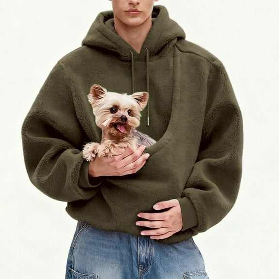 Stralyhd Unisex Cat Pouch Hoodie Oversized Sweatshirt with Dog Pouch Sharpa Warm Pet Care Hoodie Long Sleeve Pet Carrier Pullover Coffee XL