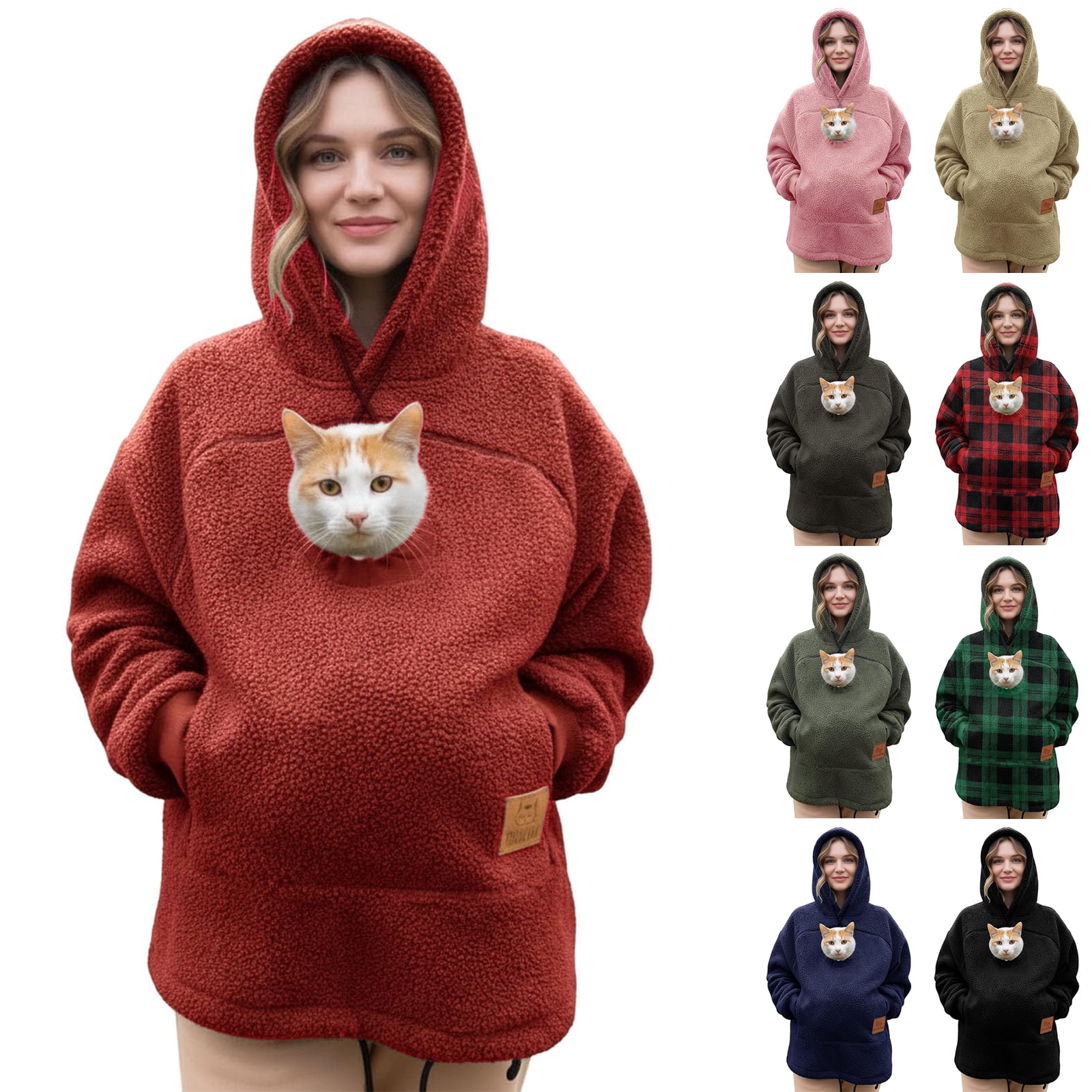 Stralyhd Unisex Hoodies Pet Holder Cozy Soft Sweatshirt with Pet Pocket Fleece Pet Carrier Hoodie Long Sleeve Animal Holder Pullover Gray XXL