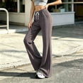thumbnail image 1 of Stralyhd Wide Leg Pants for Women Casual Loose Fleece Palazzo Pants Vacation Drawstring Elastic Waisted Lounge Trousers with Pockets Light Brown L, 1 of 5