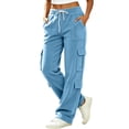 thumbnail image 1 of Stralyhd Wide Leg Sweatpants Women Cargo Baggy High Waist Drawstring Sweat Pants Joggers Casual Comfy Fall Sweatpants Sky Blue S, 1 of 3