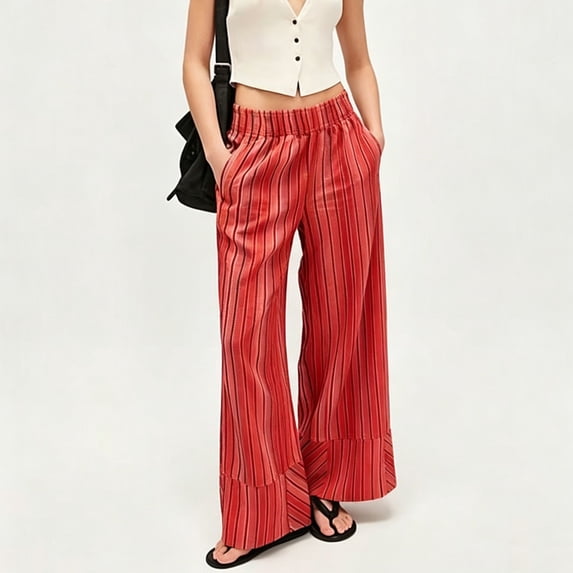 Stralyhd Wide Leg Womens Pants Work High Waisted Palazzo Pants Summer Trendy Trousers Pleated Loose Pant with Pockets Saffron S
