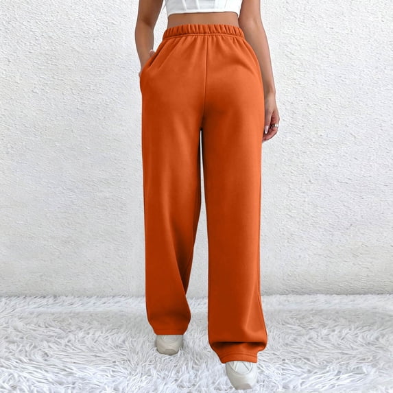 Stralyhd Wide Leg Womens Sweatpants Loose Fit Lounge Travel Pants Fall Workout Jogger Pants High Waist 2026 Winter Gym Clothes Outfits with Pockets Orange M
