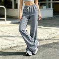 thumbnail image 1 of Stralyhd Wide Legs Pants Woman Casual Loose Fleece Flowy Pants Plaid Drawstring Trousers with Pockets Light Blue M, 1 of 5