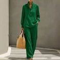 thumbnail image 1 of Stralyhd Women 2 Piece Set Elastic Waist Cotton Linen Lounge Sets Spring Travel Matching Sets Cozy Teacher Casual outfits with Pockets Dark Green L, 1 of 7